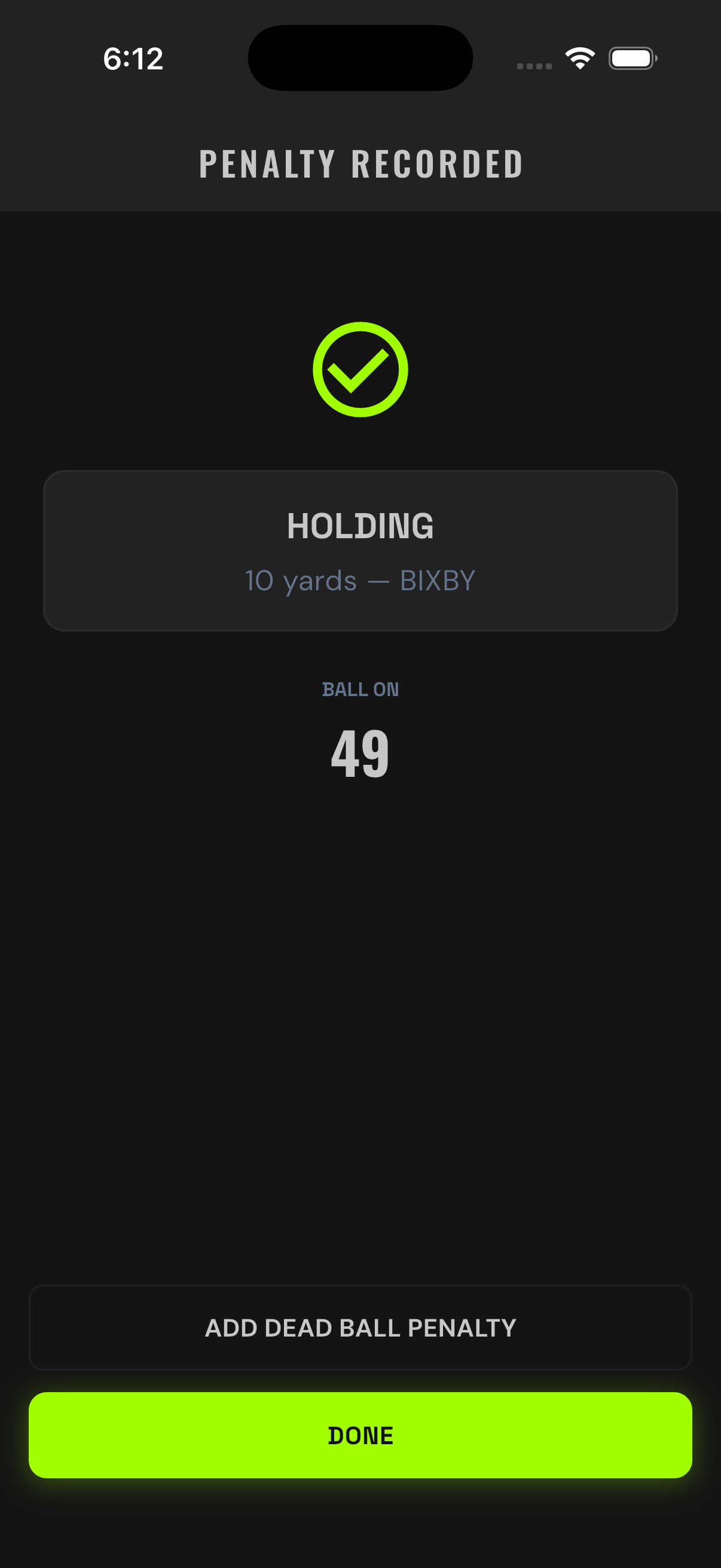 Penalty recorded in the play-by-play