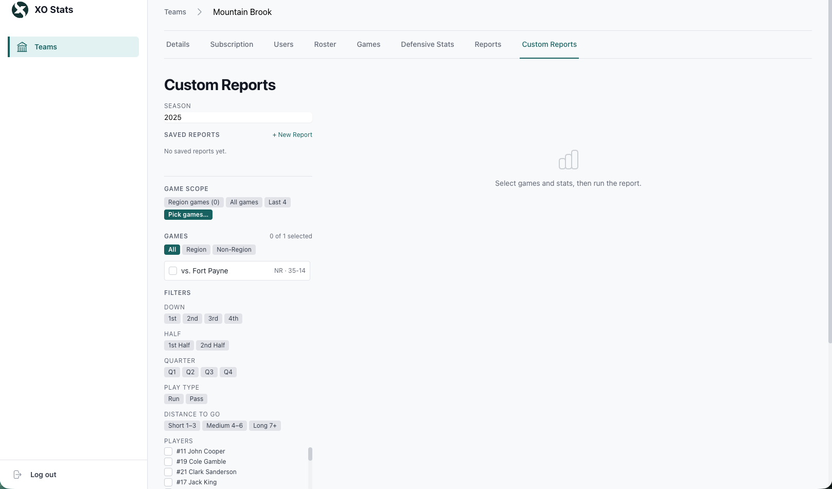 Admin dashboard Custom Reports builder