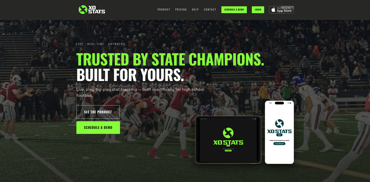 xostats.com homepage with the Schedule a Demo button